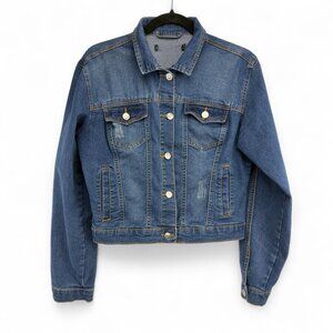 Classic Denim Cropped Distressed Medium-Wash Blue Jean Jacket Size M (No tags)